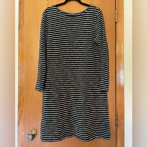 Garnet Hill black striped a-line dress ballet sleeve Sz L